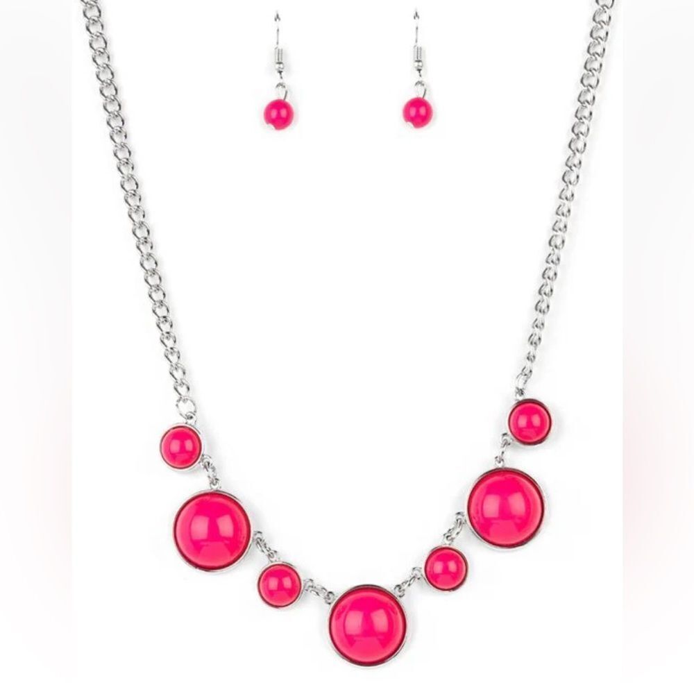 Paparazzi Pinkāand Silver Necklace Set with Statement Beadsā